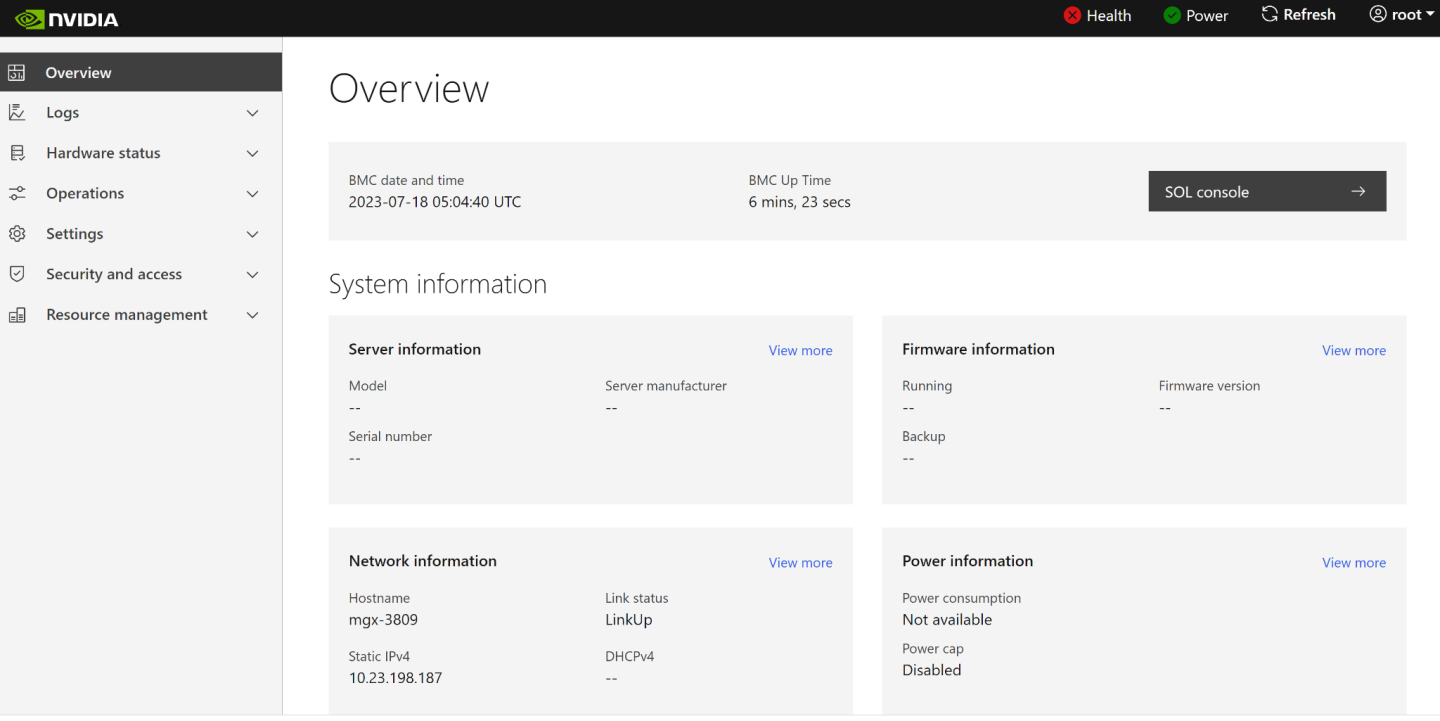 BMC Web User Interface Features - NVIDIA Docs